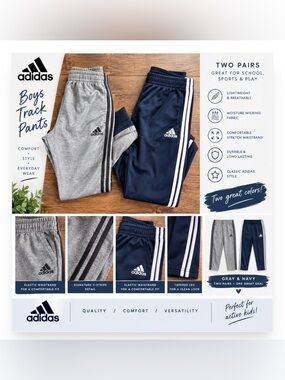 adidas Kids Sweatpants Duo in Gray and Navy